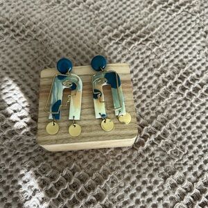 Abstract Gold and Blue Earrings
